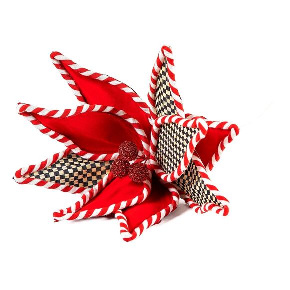 MacKenzie Childs Peppermint Stripe Jumbo Flower Clip Courtly Check Christmas NEW - Picture 1 of 11
